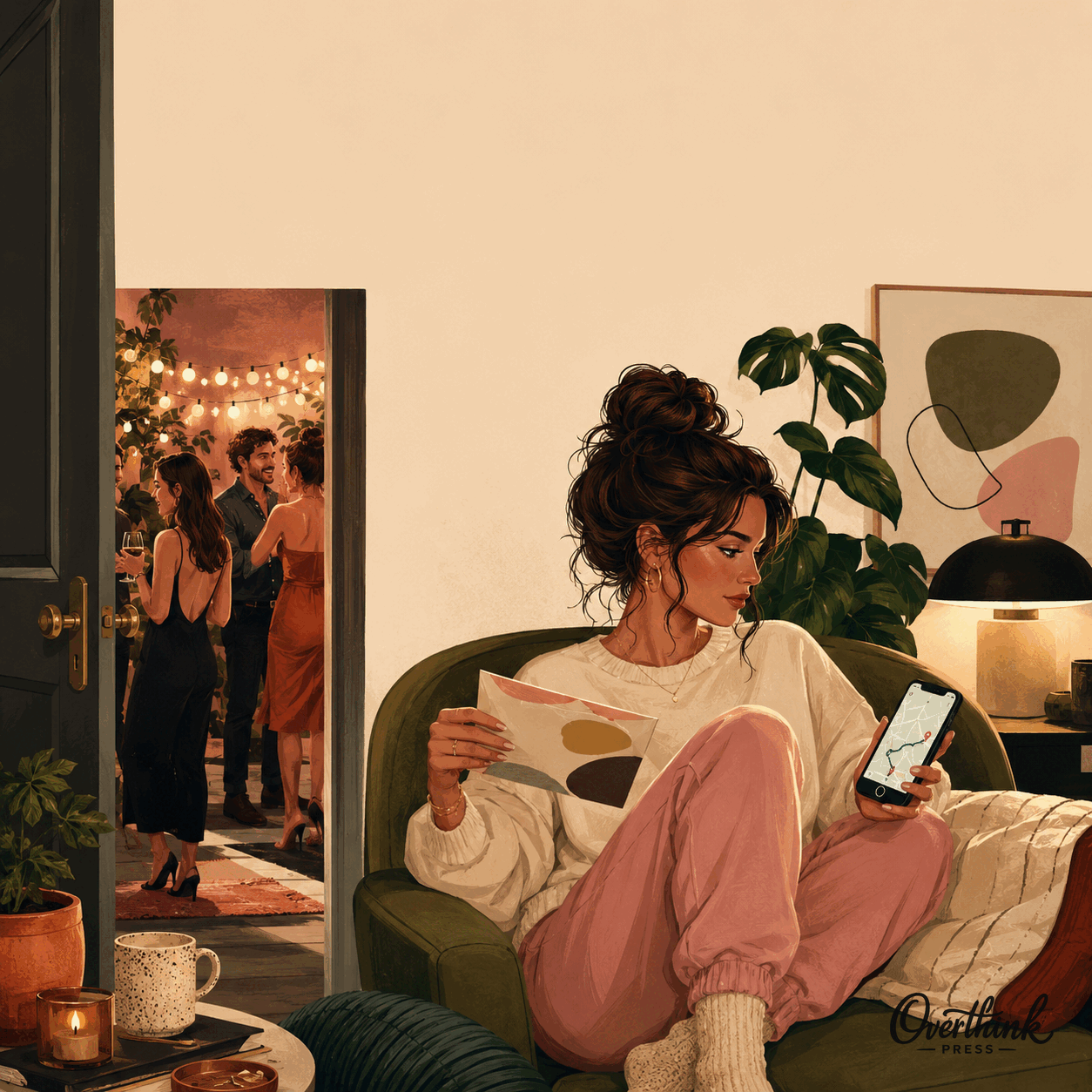 Original Overthink Press editorial illustration for I Still Like People. My Anxiety Just Requires Reservations.