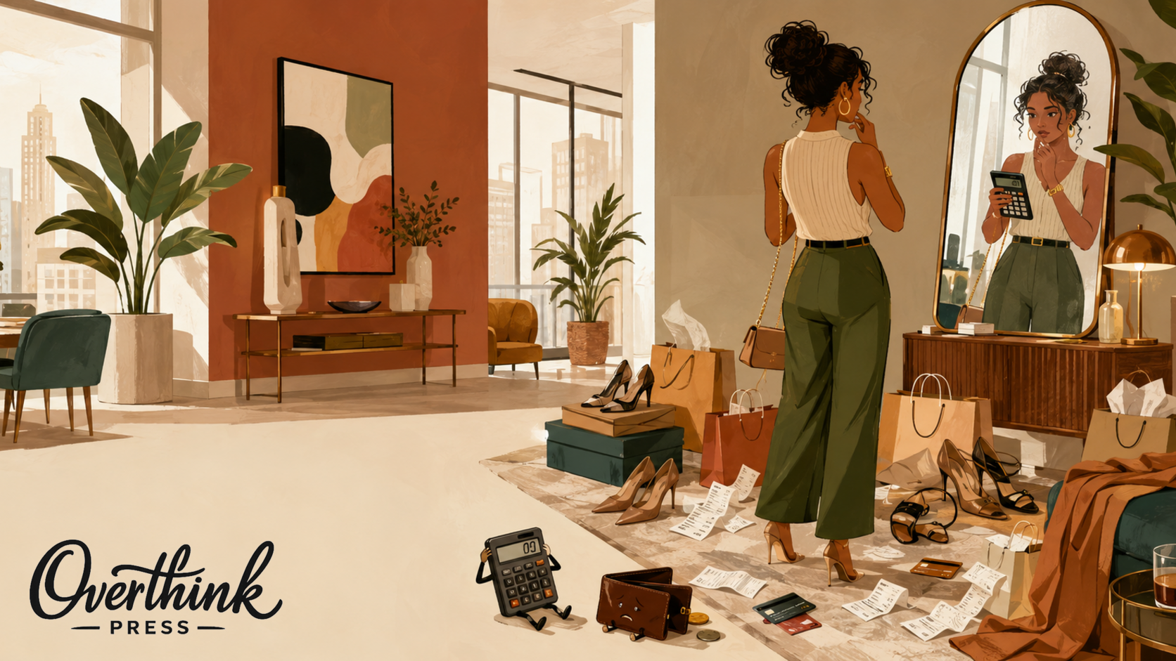 A stylish home scene that hints at the cost of keeping up appearances