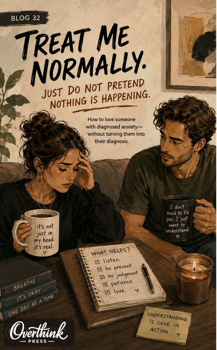 A woman experiencing anxiety sits with a caring partner who listens beside her in a warm living room.