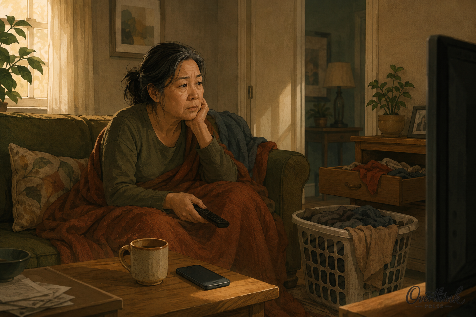 Overthink Press illustration for I Tried to Rest, but I Kept Remembering Things